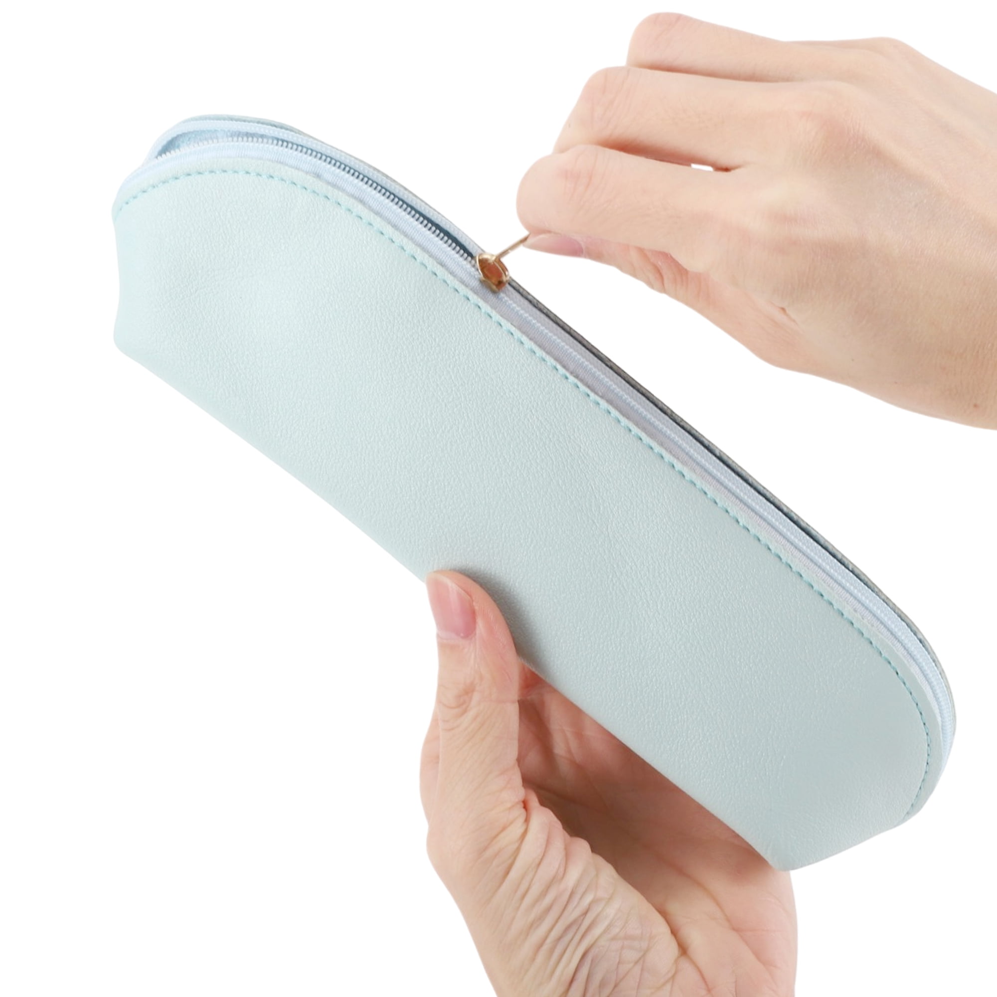 Unique Bargains Zipper Pencil Pen Case Portable Stationery Bag Light Blue