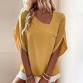 thumbnail image 7 of ECZHAW Shirts for Women Work Asymmetric Neck 3/4 Sleeve Tees Summer Ladies Solid Color Tops Half Sleeve Shirts Tunics,, 7 of 7