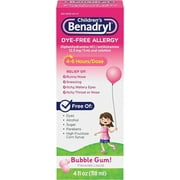 Benadryl Children's Dye-Free Allergy Liquid, Bubble Gum, 4 oz, 2 Pack