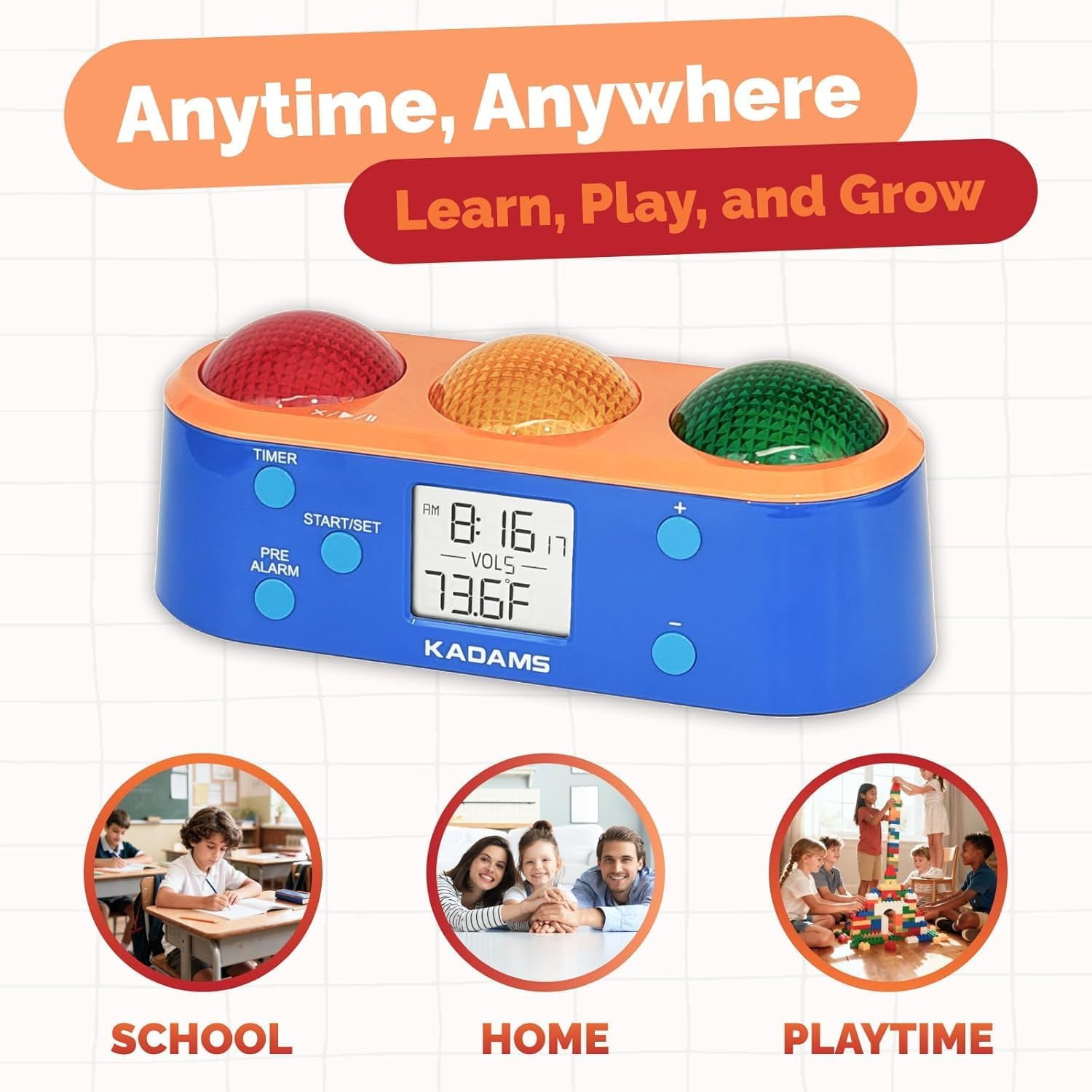 KADAMS Visual Timer for Kids with Pre-Alarm Stop Light Concept, Clock with Indoor Temperature, Kindergarten Classroom Teacher Must Have, Time Management Gifts for Kids, Toddlers, Kindergardeners,ADHD