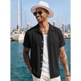 thumbnail image 4 of RICHCOIN Mens Linen Shirts Cuban Hawaiian Shirts Short Sleeve Button Down Casual Summer Beach Tops, 4 of 6