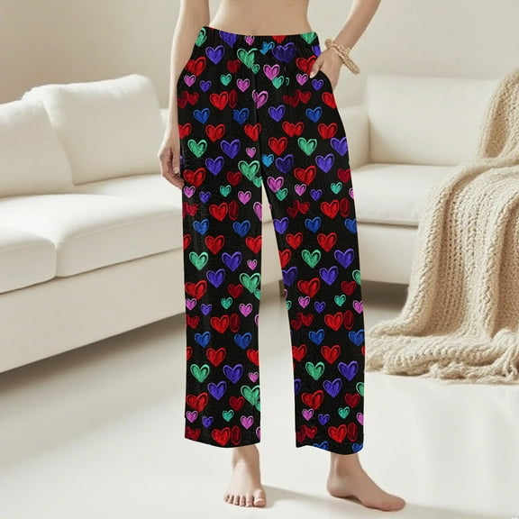 Sakmal Flannel Pajama Pants for Women Plus Size Elastic Waist Fleece Sleepwear Fuzzy Ladies Pajama Pants with Pockets