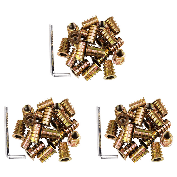 300Pcs M6 x 15mm Furniture Screw in Nut Threaded Wood Inserts Bolt Fastener Connector Hex Socket Drive,300 x M6x15mm Screws 3 x 6mm hex spanner,Brass