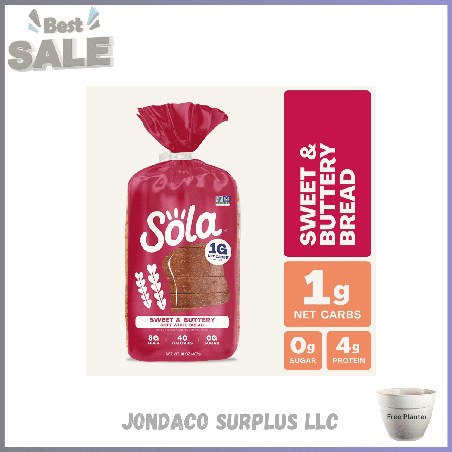 Sola Sweet & Buttery Sliced Bread  Soft White Bread  Non-GMO  14 oz  Regular  Shelf-Stable