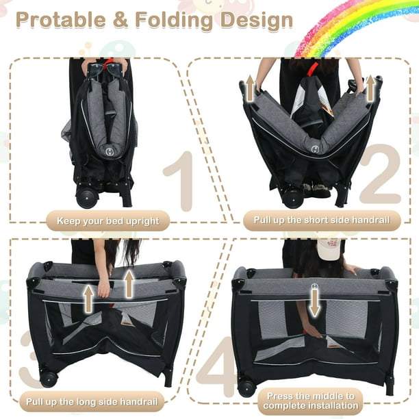 AILEEKISS 3-in-1 Foldable Baby Playard with Bassinet and Changing