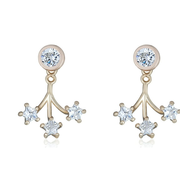 AVORA 10K Yellow Gold Bezel-set Simulated Diamond CZ Drop Jacket Earrings