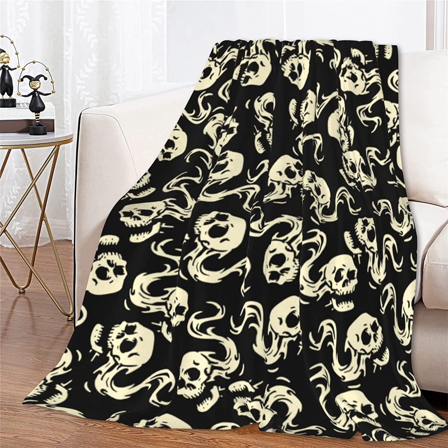 Newhomestyle Halloween Blanket,Vintage Cool Skull Blanket,Soft Fleece