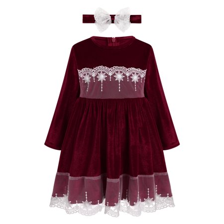 

IDOPIP Toddler Baby Girl Fall Winter Velvet Dress with Headband Christmas Birthday Dresses