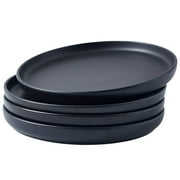 Bruntmor Set of 4 Elegant Matte 8" Round Ceramic Restaurant Serving Dinner Plates, Black