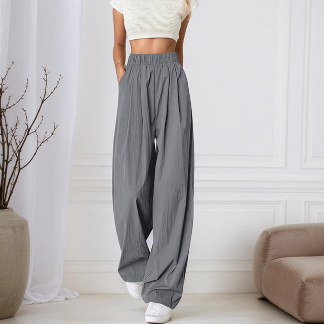 WILLBEST Pantalones Casuales para Mujer, Cómodos, de Cintura Alta, Holgados, de Pierna Ancha, para Uso Diario, Primavera, Verano y Otoño - Moda Versátil Mediana
