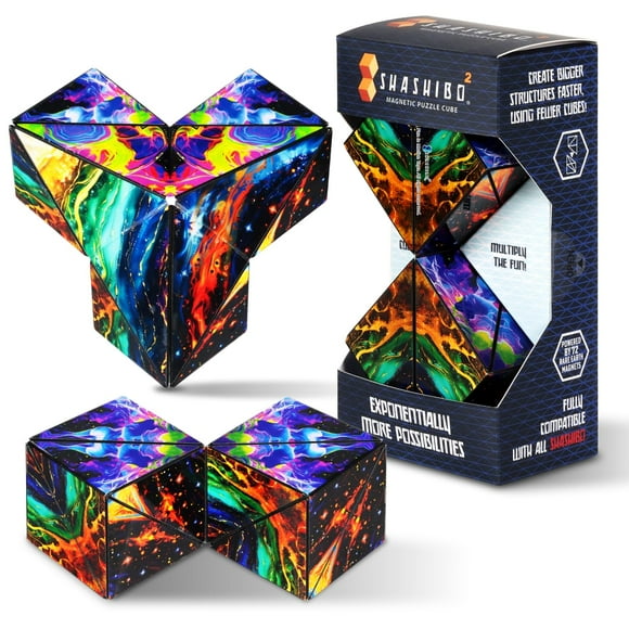 Shashibo Squared Shape Shifting Box – Next Generation XL STEM Magnetic Fidget Cube That Transforms Into Over 70 Shapes &