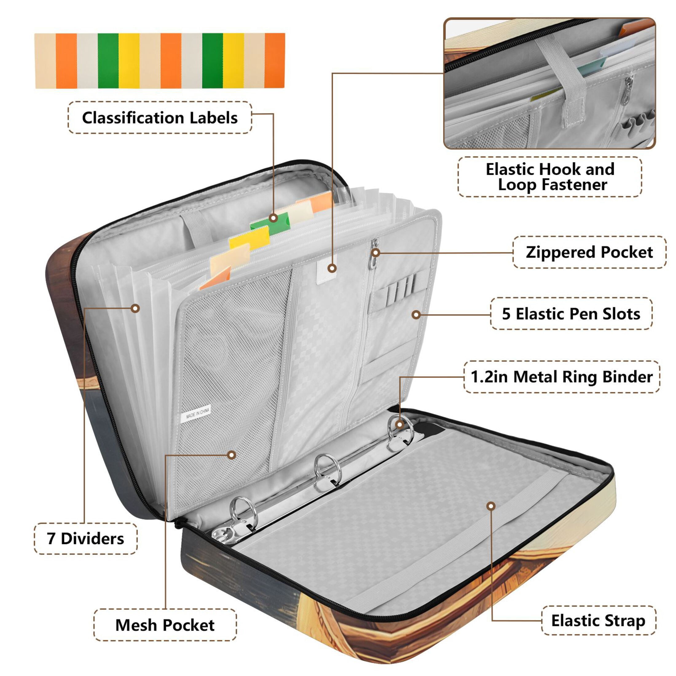 Haosy Accordion File Organizer Zipper Binder 500 Sheet 6-Tab Expanding File Folder Multi-Pocket 1.2 Inch 3 Ring Canoe on Calm Lake