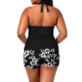 thumbnail image 6 of UPPADA Plus Size Tankini Swimsuit With Shorts 2 Piece Tummy Control Swimsuit Ruched Bathing Suit Swimwear With Shorts Halter Swimwear Set Black Swimsuit,XXXL, 6 of 7