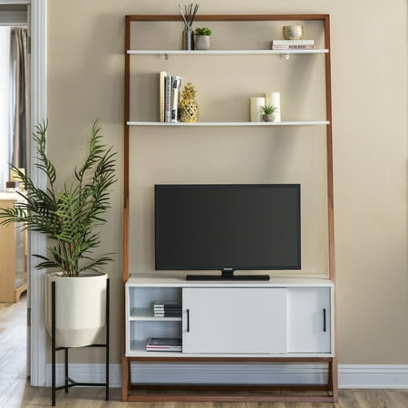 Best Choice Products 42in Modern Wooden Ladder Shelf Tv Stand Best Choice Products 42in Modern Wooden Ladder Shelf Tv Stand Entertainment Center Media Console W 2 Shelves Sliding Door Storage Cabinet White