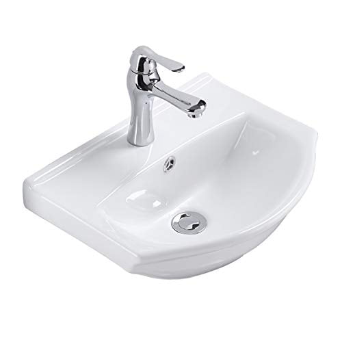 Renovators Supply Manufacturing Tahoe Small Wall Mount Bathroom Sink 17.75 Inches White Ceramic Arc Wall Hung Vessel Floating Sink with Overflow and Single Faucet Hole