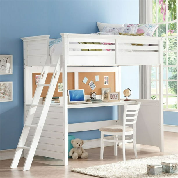 Bowery Hill Wood Twin Loft Bunk Bed, Kids Loft Bunk Bed With Desk