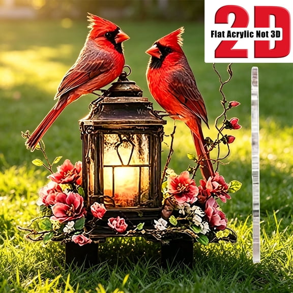 Qocolcyl Bird Garden Stake,Vintage Lantern Floral Printed Acrylic Sign,Waterproof Outdoor Lawn Pathway Decor,Bird Yard Patio Landscape Ornament Red