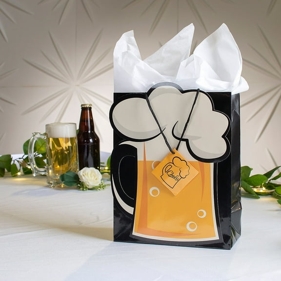 7 1/4" x 9" Medium Beer Mug Paper Gift Bags & Tissue Paper Kit 72 Pieces