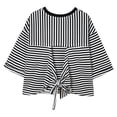 thumbnail image 4 of Womens Tops 2026 Striped Tie Back Short Sleeve T Shirts Crewneck Casual Loose Basic Tee Summer Outfits, 4 of 9