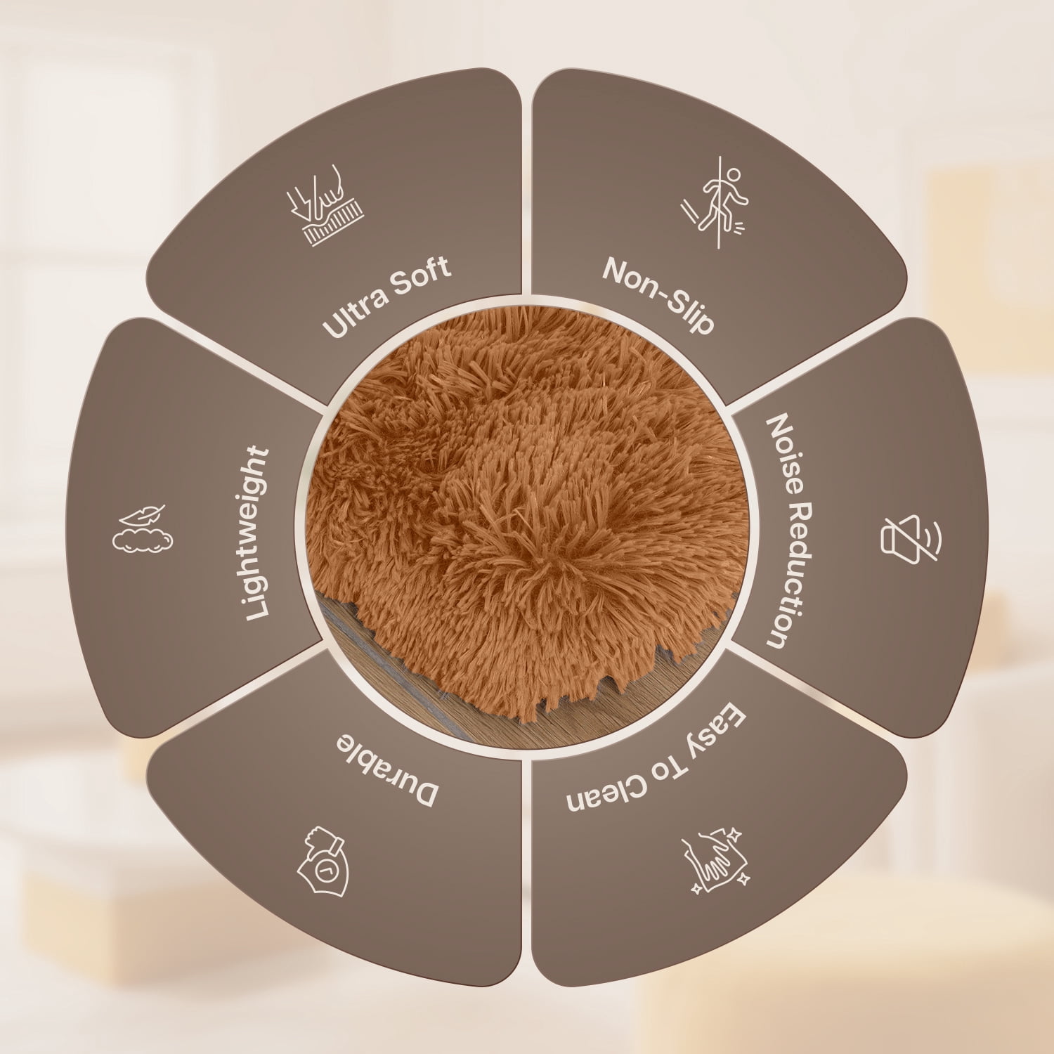 Moonlight20015 Area Rug 4x4ft non-slip Soft Fluffy Shaggy for Living Room Bedroom Décor Beige