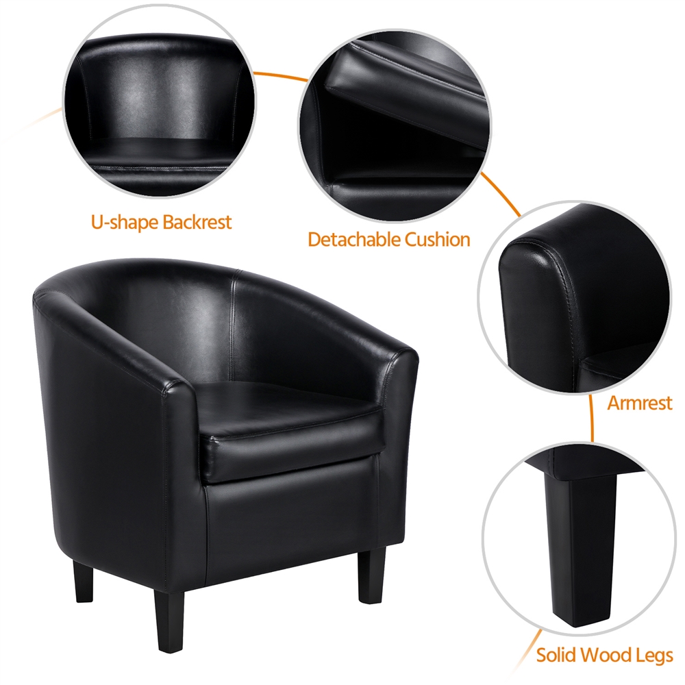 Topeakmart Modern Faux Leather Barrel Accent Chair for Living Room, Black - image 2 of 12