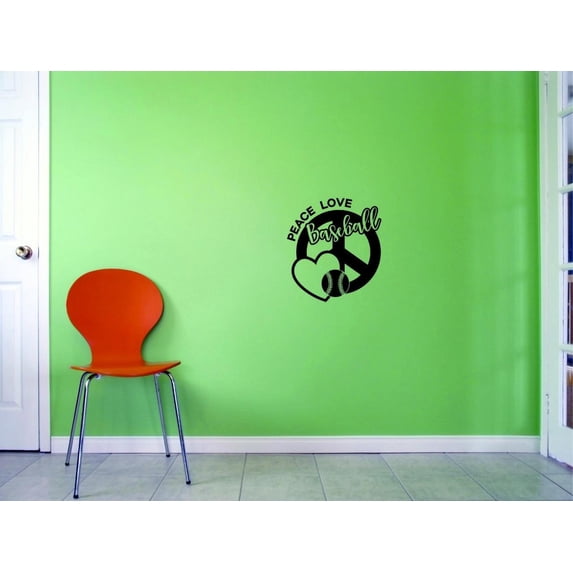 Custom Decals Peace Love Baseball Wall Art Size: 20 X 30 Inches Color: Black