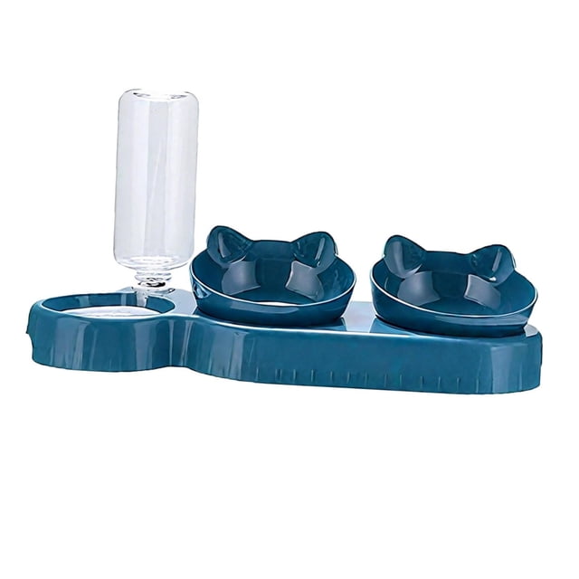 Juego de cuencos 3 en 1 para gatos, comedero automático inclinado a 15 degree, para cachorros, perros pequeños o medianos, gatos y gatitos. Azul