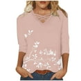 thumbnail image 2 of Xdegoge Women Tshirts Under $10 Ladies Tops 3/4 Sleeve Trendy V Neck T Shirts Summer Floral Tunic Ladies Tops Loose Fit Dressy Casual Blouses Fashion Vacation Tee Shirts Ropa Mujer, 2 of 5