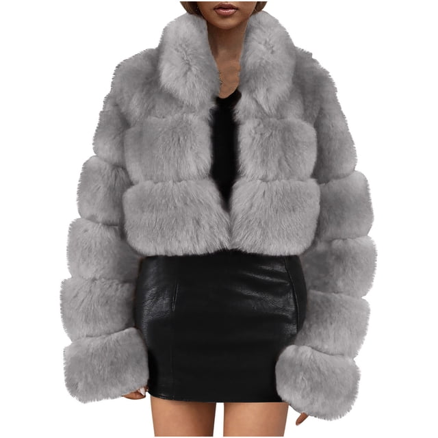 Abrigo de Piel Sintética Para Mujer Chaqueta Cálida Invierno Sólido Cuello en V Prendas de Abrigo Odeerbi ODB178533