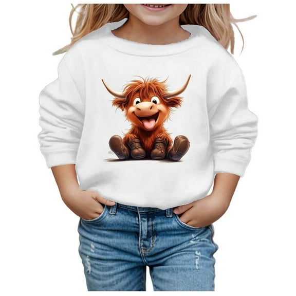 LUOGENLI Hoodies Girls Sweatshirt Size 8-10 Youth Girls' Autumn and Winter Cute Cow Print Round Neck Long Sleeve Casual Hoodless Sweatshirt Sweatshirts for Girls Size 10-12 White 13-14 Years