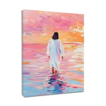 NEONWE Jesus Walks on Water Canvas Wall Art Pink Sky Sunset Religious Christian Prints Posters Living Room Decor Modern Home Art Bedroom Bathroom Office Wall Decor, 10x8 Inches