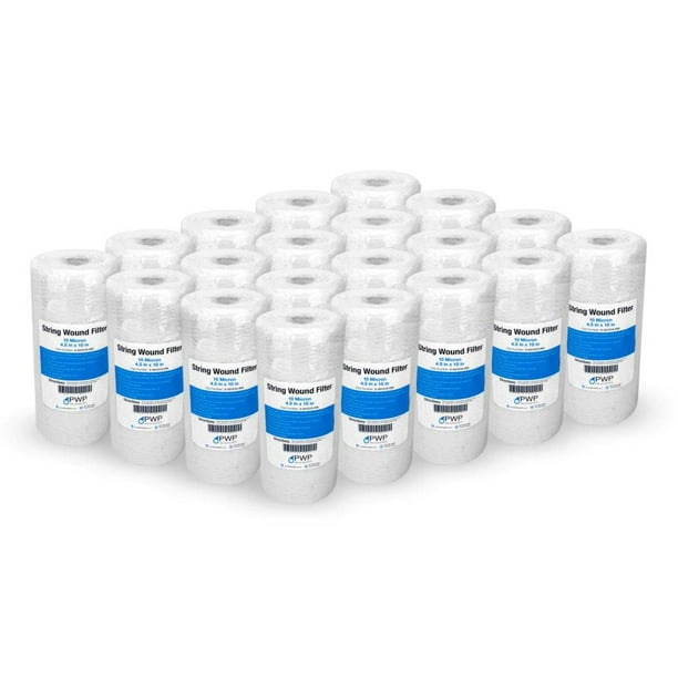 String Wound Sediment Water Filter Cartridges 10x4.5 10 Micron 20 Pack ...