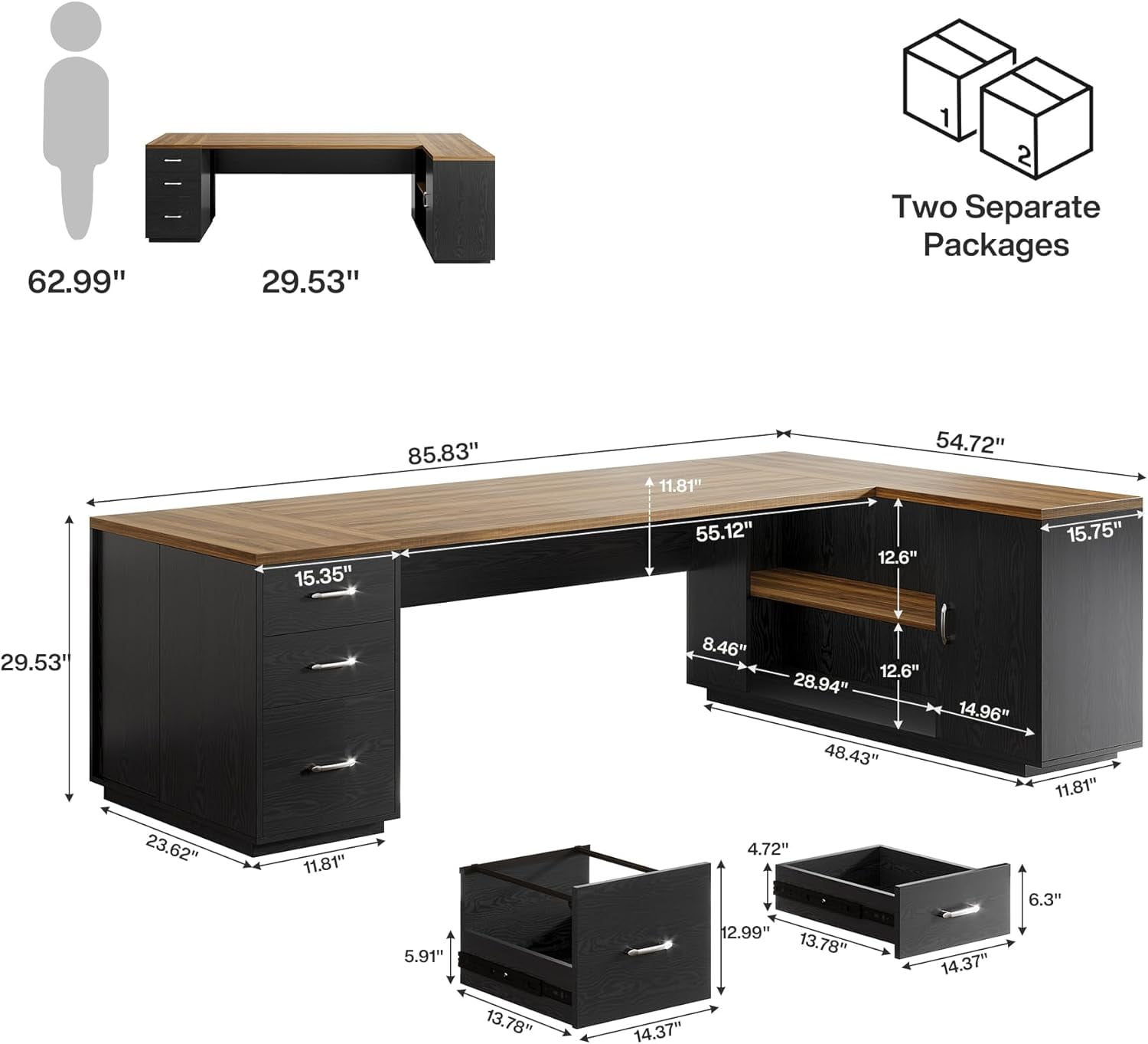 Tribesigns 85.8-Inch L-Shaped Executive Office Desk with File Drawers & Storage Cabinet
