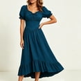 thumbnail image 6 of ClodeEU Women's Square Neck Puff Short Sleeve Waist Gathered Midi Dress,Elegant Casual Wedding Guest Dress Navy,Women's Plus XL, 6 of 9
