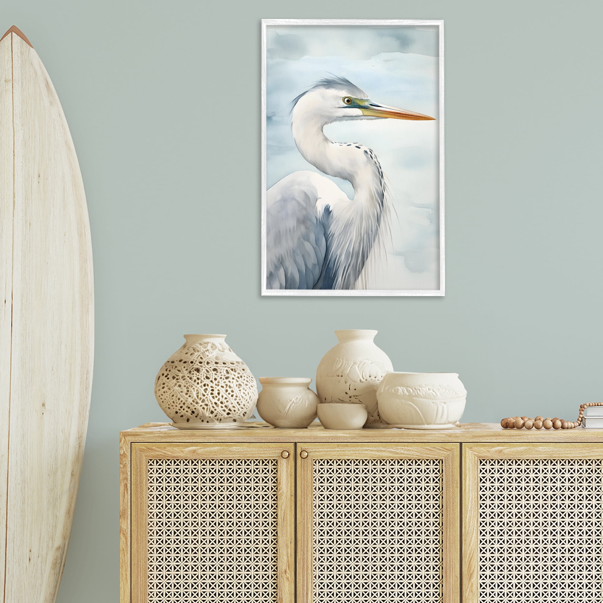 Stupell Industries Serene Beach Bird Animals & Insects Painting White Framed Art Print Wall Art, 20 x 30