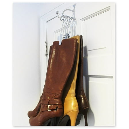 Boot Valet--Over the Door Boot Storage System includes Hook with 3 Boot Hangers, Closet Valet (Silver)