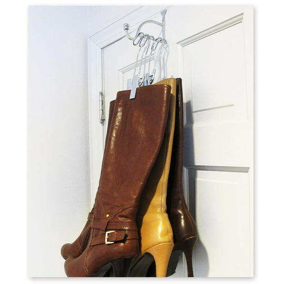 Boot Valet--Over the Door Boot Storage System includes Hook with 3 Boot Hangers, Closet Valet (Silver)
