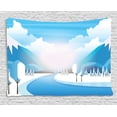 thumbnail image 1 of Northwoods Tapestry, Rural Pastoral Scene with Snow Covered Trees and River Bed Idyllic, Wall Hanging for Bedroom Living Room Dorm Decor, 60W X 40L Inches, Blue Sky Blue White, by Ambesonne, 1 of 2