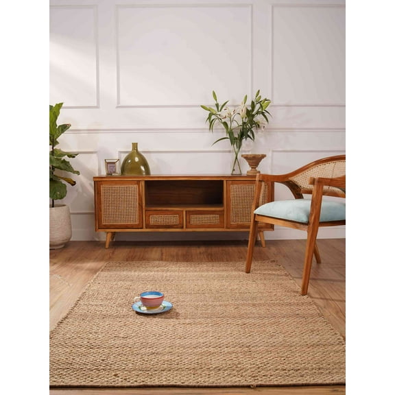 Hand Woven Jute Eco-Friendly Area Rugs - 3'X5', Rectangle Shape, Camel Color, Solid Plain Pattern, High Pile, Natural Fiber, Outdoor Indoor Handmade Area Rugs For Living Room, Bed Room (J00006)