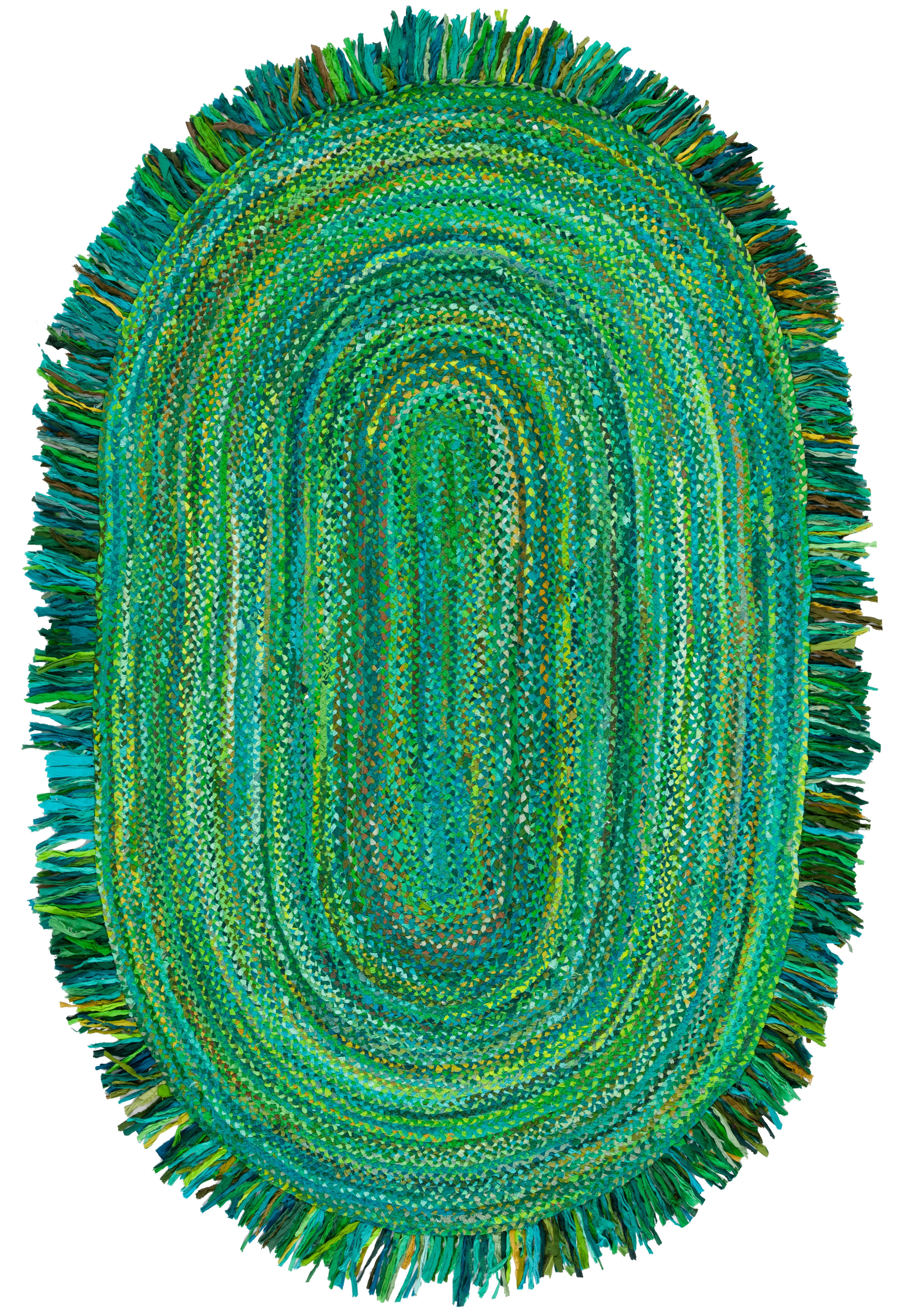SAFAVIEH Braided Paisley Transitional Cotton Reversible Area Rug, Green, 6' x 9' Oval