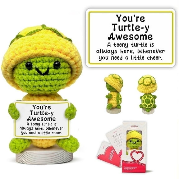 Gossby Handmade Positive Turtle Crochet, Inspirational Gift, Emotional Support Turtle