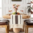 thumbnail image 2 of Boho Table Runner with Tassels, Rustic Farmhouse Table Runner Macrame Burlap Table Decoration, for Bohemian Kitchen Dining Table Living Room Bedroom Farmhouse Home Decor 11.8" * 70.9" Brown, 2 of 8