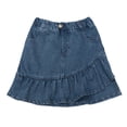thumbnail image 2 of LYMAYTER 5-14Y Girls Denim Casual Short Skirt Solid Ruffle Hem Regular Fit Stretch Waist Children Wear, 2 of 8