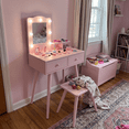 thumbnail image 6 of TLSUNNY Kids Vanity Set with Lights & Mirror, Wooden Princess Makeup Desk Set with Storage Drawers, Gift for Girls, 6 of 11