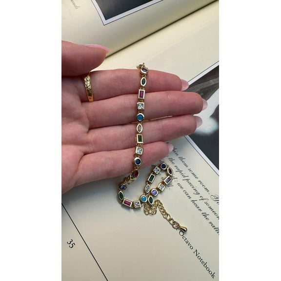 Minimalistic CZ Sapphire gemstone Tennis bracelet, CZ tennis bracelet, Multi colored gold bracelet,Fashion style bracelet