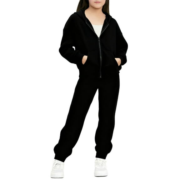 OGLCCG Girls Sweatsuit Set 2 Piece Soft Fleece Zip Up Hoodie and Jogger Sweatpants for Girls Casual Fall Winter Tracksuit with Pockets 5-13 Years
