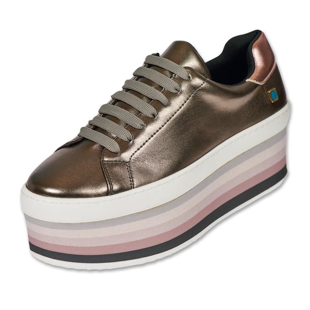 Calzado Dama Mujer Tenis Creeper Tipo Piel En Inox Cómodo 105D15 marron claro 24 Incógnita 105D15