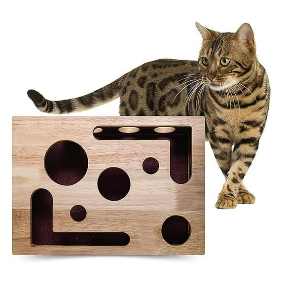 2026 Cat Scratch Puzzle Enrichment Box - Interactive Nail Filing Toy for Indoor Cats (Wooden)
