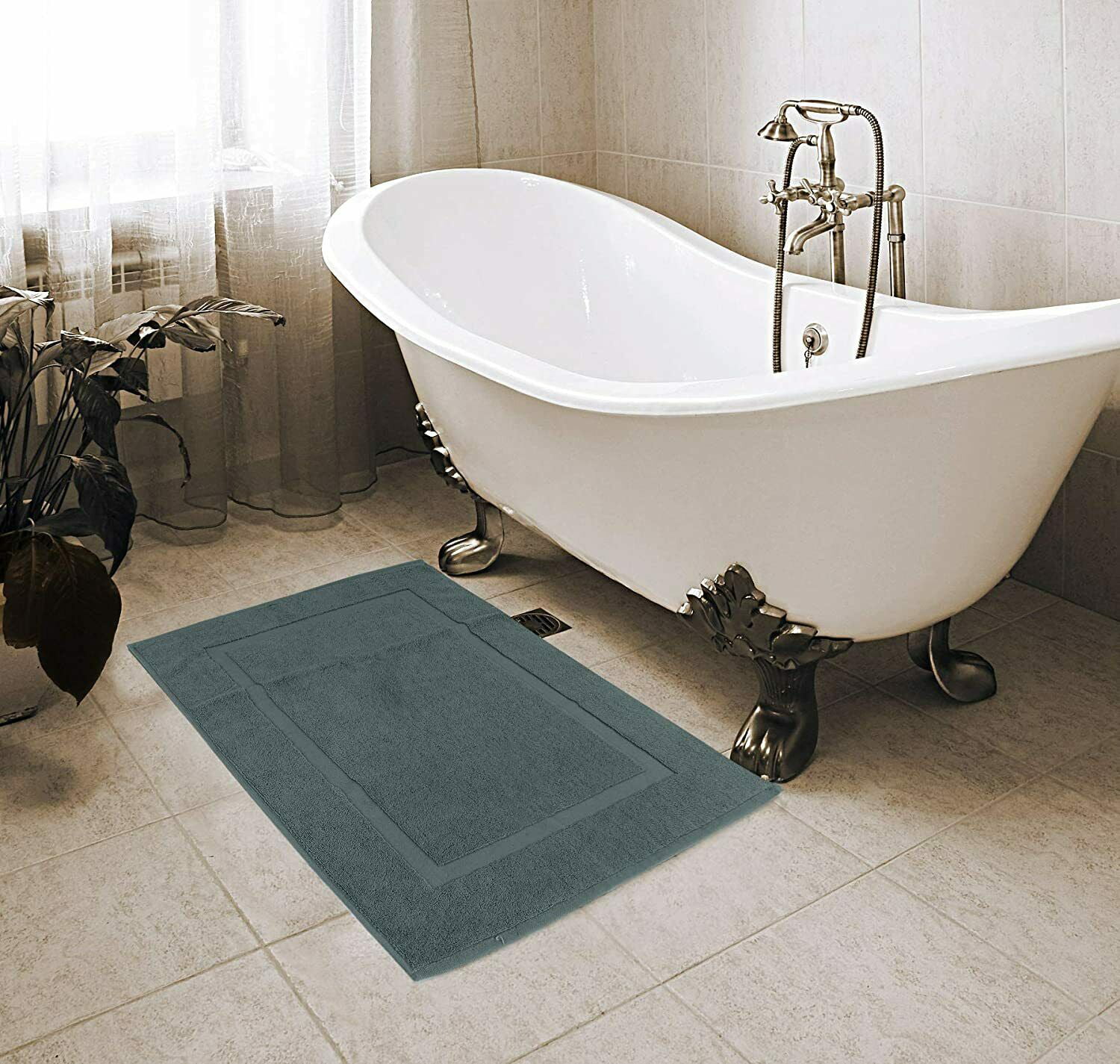 Bath Mat Cotton Washable Contour Rug 21x34 Inch Tub Mat 2 Pack by Utopia Towels 