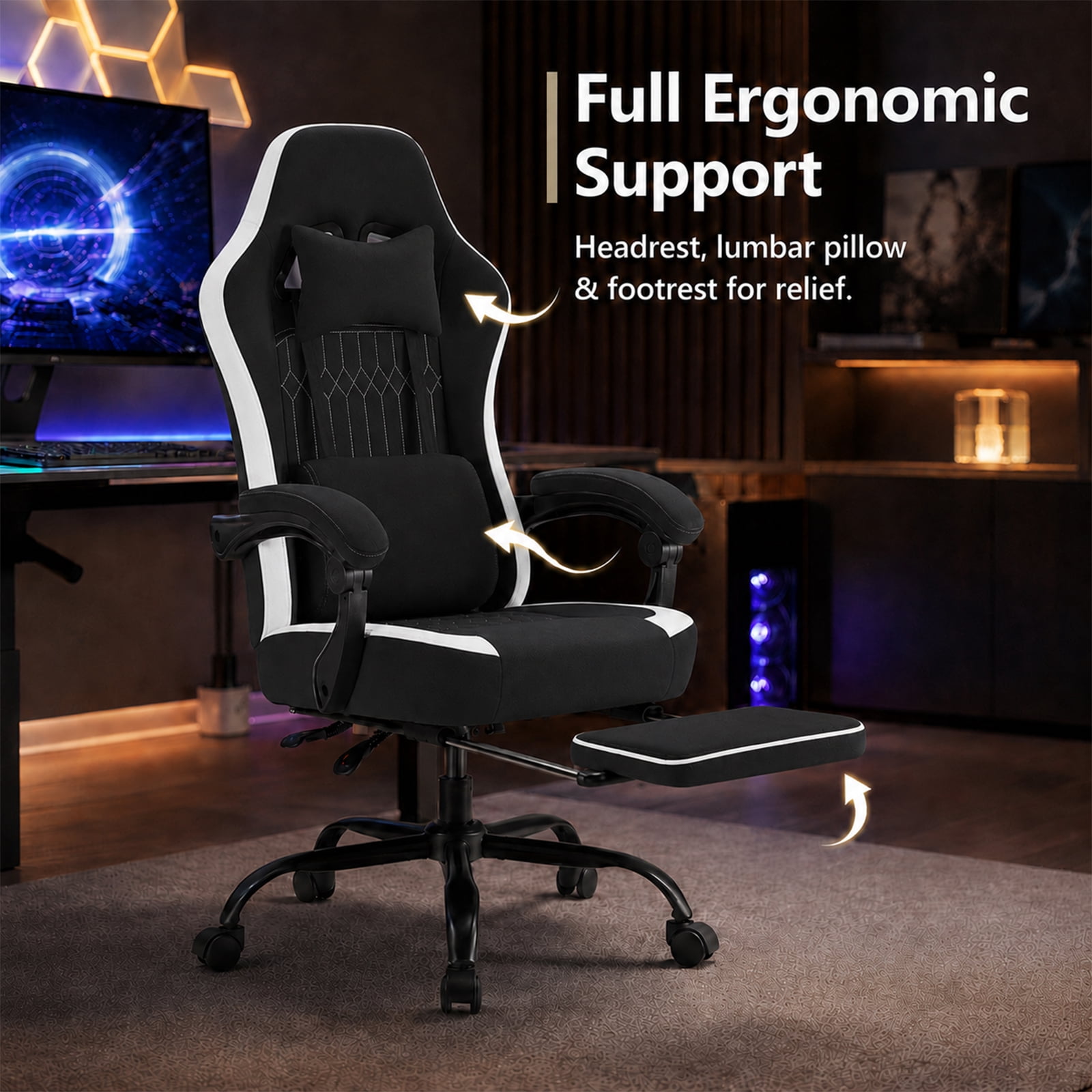 Alvantor Gaming Chair, Computer Office Chair with Linkage Armrests and Footrest, High Back Ergonomic Computer Chair with Lumbar Support Task Chair with Footrest
